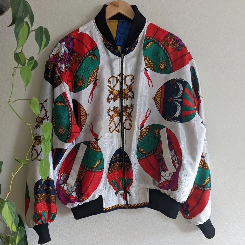 Picasso | Vintage | 90s Reversible Zip Front Satin Bomber Jacket Streetwear - Picture 7 of 13